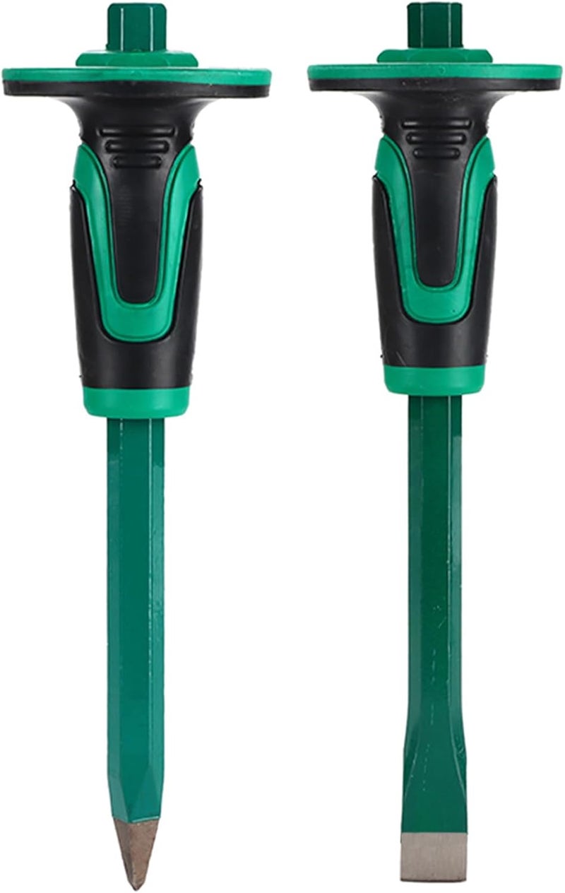 CForge Heavy Duty Masonry Chisel Set,12 Inch Point and Flat Chisel with Hand Protector,for Demolition,Mason,Carving,Concrete (2 PCS Set) - Image 1
